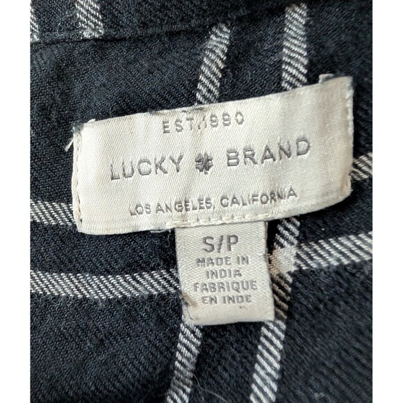 Lucky Brand Size S Blouse Flannel Boyfriend Black & White Button Down Soft - Picture 7 of 10